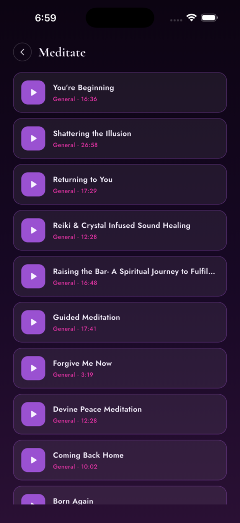 Guided meditations inside the app